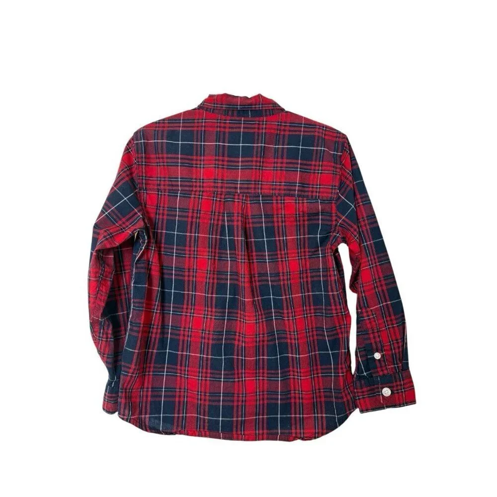 Boys Plaid Red Blue Button Down Shirt Old Navy Size XS 5 EUC